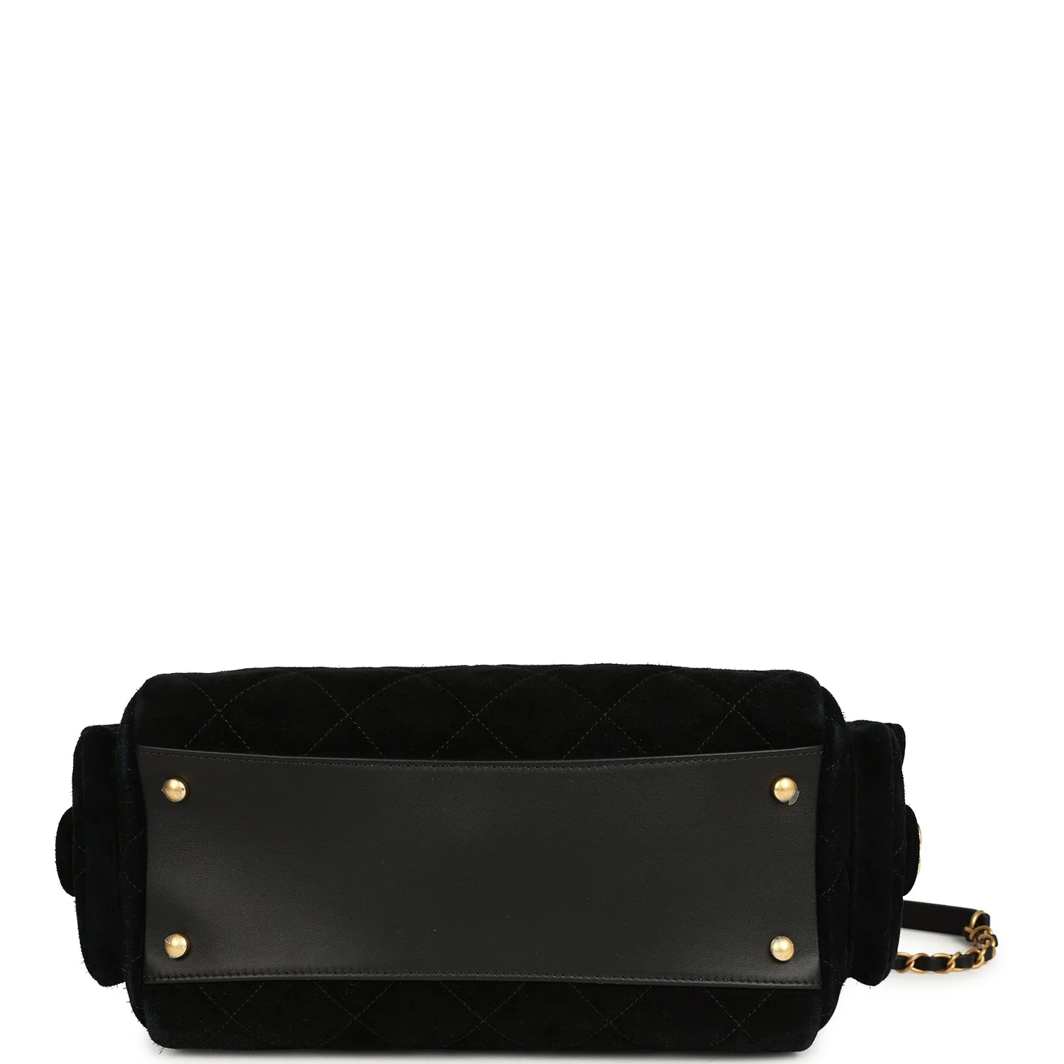 Chanel Small Bowling Bag Black Suede Antique Gold Hardware - Image 6